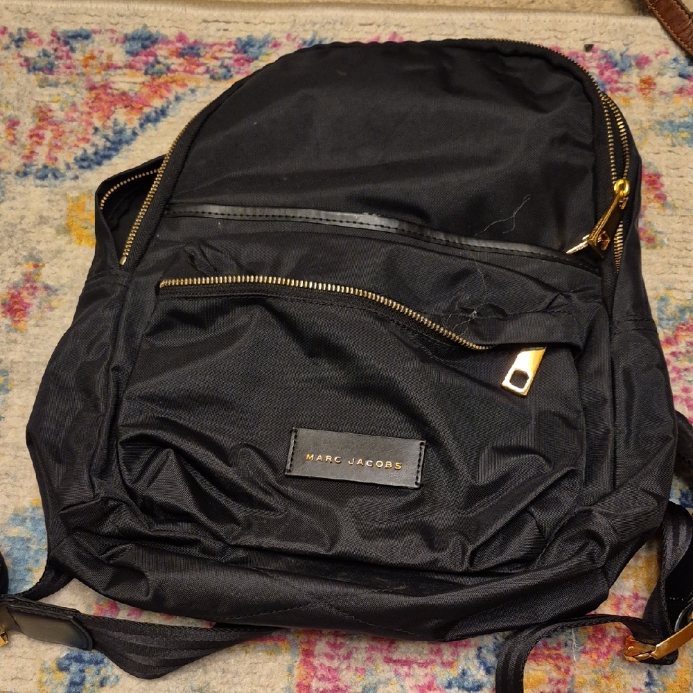 Marc Jacobs Black Backpack with Gold Accents